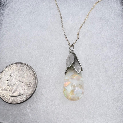 Vintage White Fire Floating Opal Necklace Sterling Silver