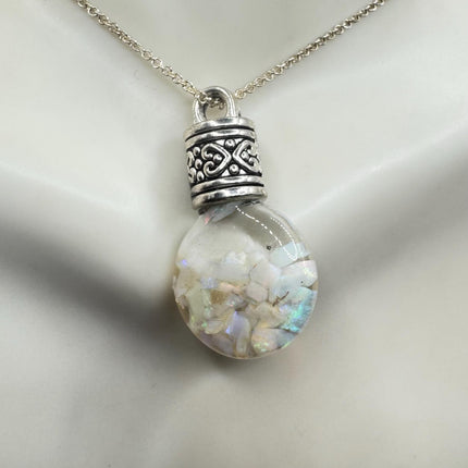 Vintage White Fire Floating Opal Necklace Sterling Silver