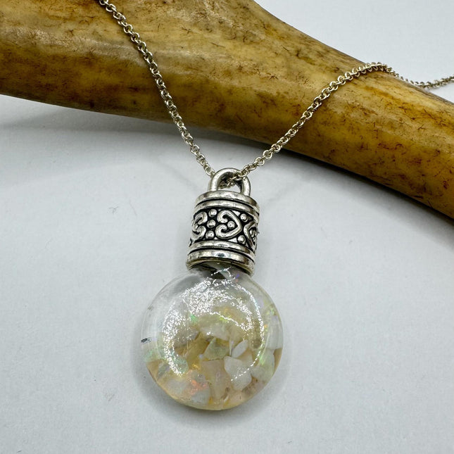 Vintage White Fire Floating Opal Necklace Sterling Silver-Necklaces-TomWayne Jewelers