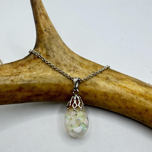 Vintage White Fire Floating Opal Necklace Sterling Silver