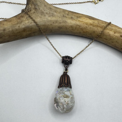 Vintage White Fire Floating Opal Necklace Bronze