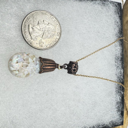 Vintage White Fire Floating Opal Necklace Bronze