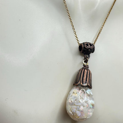 Vintage White Fire Floating Opal Necklace Bronze