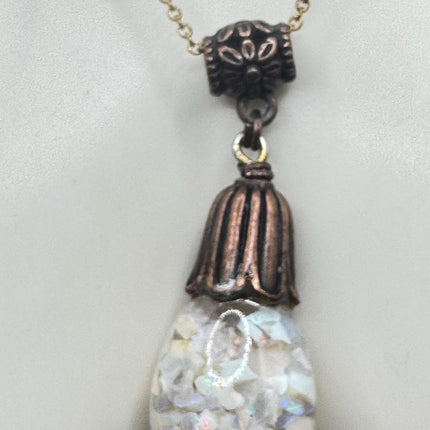 Vintage White Fire Floating Opal Necklace Bronze