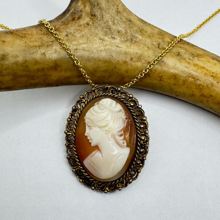 Vintage Cameo Pendant Necklace 12k Gold Filled Chain