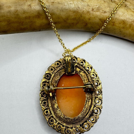 Vintage Cameo Pendant Necklace 12k Gold Filled Chain