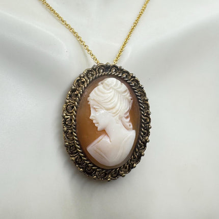 Vintage Cameo Pendant Necklace 12k Gold Filled Chain