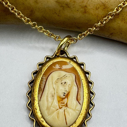 Vintage Cameo St Mary Pendant Necklace 12k Gold Filled