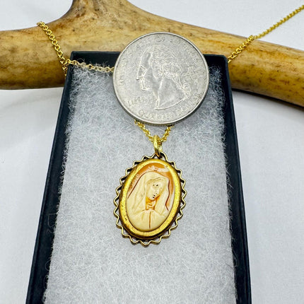 Vintage Cameo St Mary Pendant Necklace 12k Gold Filled