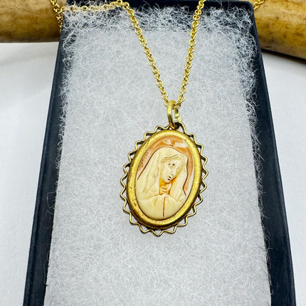 Vintage Cameo St Mary Pendant Necklace 12k Gold Filled