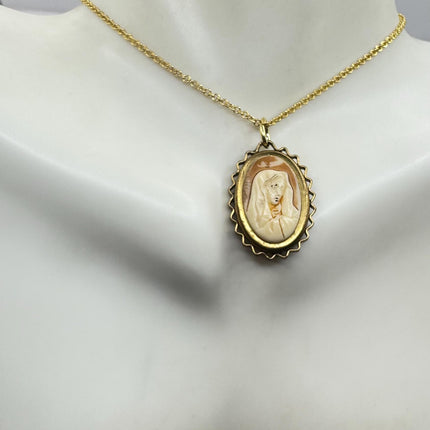 Vintage Cameo St Mary Pendant Necklace 12k Gold Filled