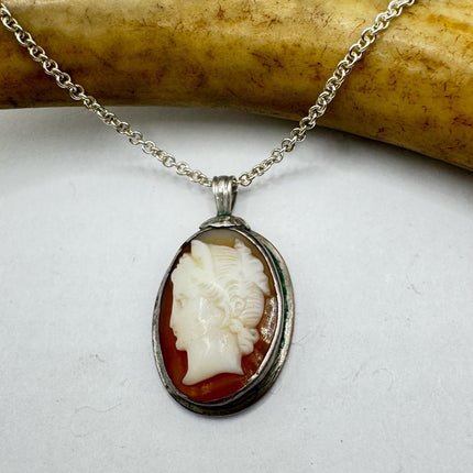 Vintage Cameo Pendant Necklace 925 Sterling Silver