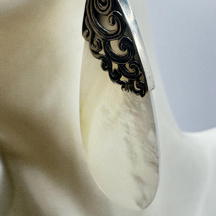 Vintage White Mother of Pearl Silver Drop Earrings 925 Sterling Silver