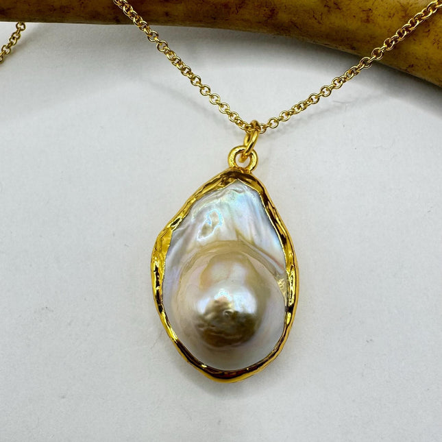 Biwa Pearl Necklace - Vintage Gold Filled Chain With Minimalist Pearl Pendant-Necklaces-TomWayne Jewelers