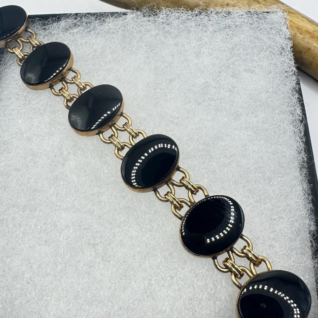 Vintage Black Onyx Bracelet Gold Filled Bezel TINY 6 Inches long-Bracelets-TomWayne Jewelers