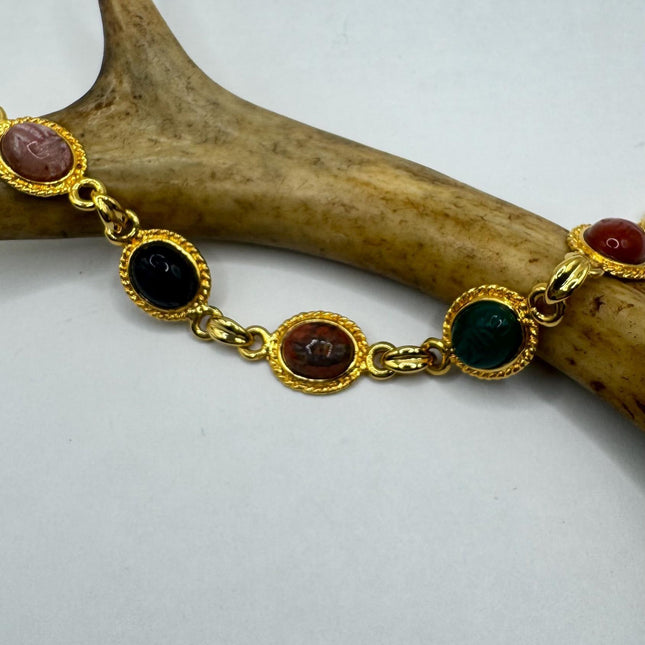 Vintage Scarab Bracelet – Gold Filled Dainty Carved Gemstone Jewelry-Bracelets-TomWayne Jewelers
