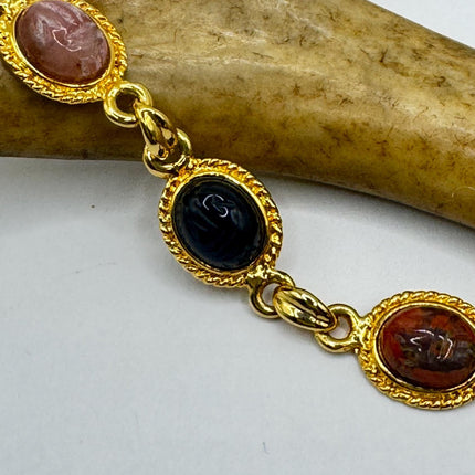Vintage Gold Gemstone Scarab Bracelet Gold Filled