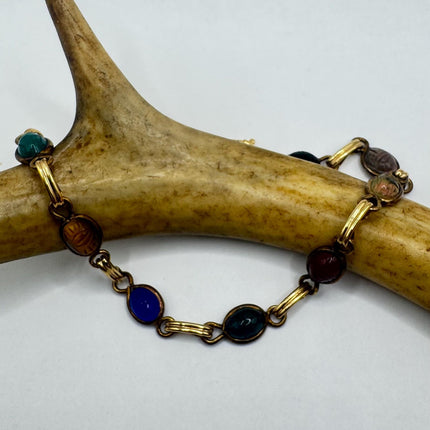 Vintage Gold Gemstone Scarab Bracelet Gold Filled