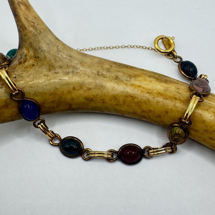 Vintage Gold Gemstone Scarab Bracelet Gold Filled