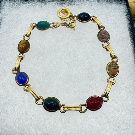 Vintage Gold Gemstone Scarab Bracelet Gold Filled