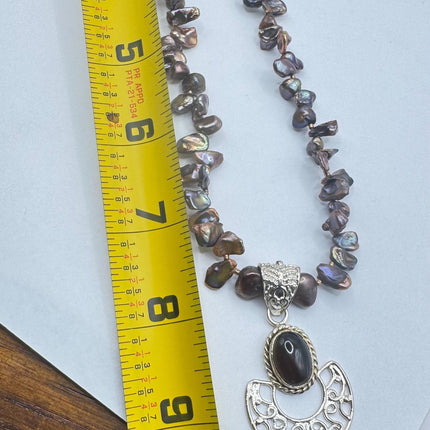 Vintage Chunky Brown Pearl Necklace 925 Sterling Silver