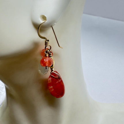Vintage Pink Cherry Quartz Gold 925 Sterling Silver Earrings