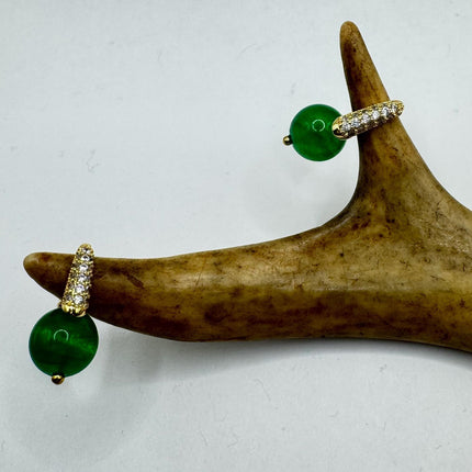 Vintage Green Jade Dangle Lucky Gold Earrings