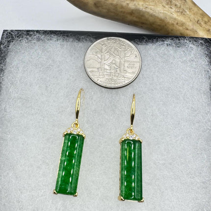 Vintage Green Jade Dangle Lucky Gold Earrings