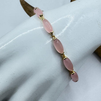 Vintage Pink Rose Quartz Lucky Bracelet in Golden Bronze