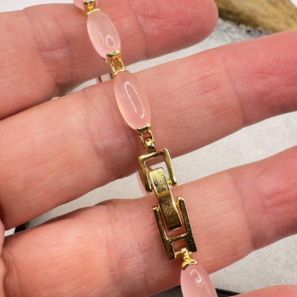 Vintage Pink Rose Quartz Lucky Bracelet in Golden Bronze