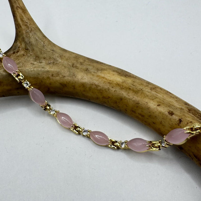 Vintage Pink Rose Quartz Lucky Bracelet in Golden Bronze