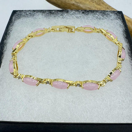 Vintage Pink Rose Quartz Lucky Bracelet in Golden Bronze