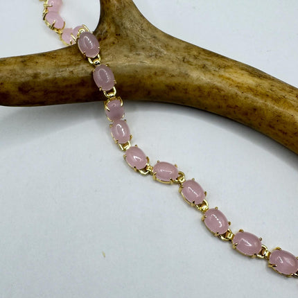 Vintage Pink Rose Quartz Lucky Bracelet in Golden Bronze