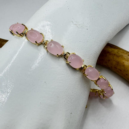 Vintage Pink Rose Quartz Lucky Bracelet in Golden Bronze