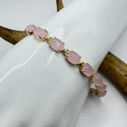 Vintage Pink Rose Quartz Lucky Bracelet in Golden Bronze