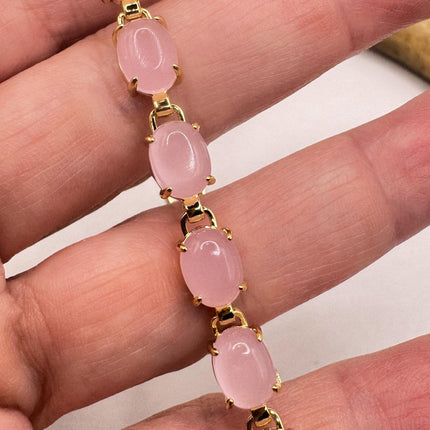 Vintage Pink Rose Quartz Lucky Bracelet in Golden Bronze