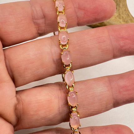 Vintage Pink Rose Quartz Lucky Bracelet in Golden Bronze