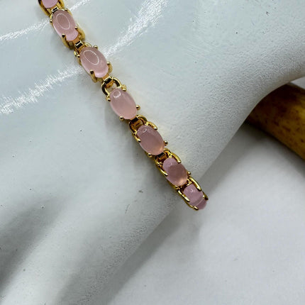 Vintage Pink Rose Quartz Lucky Bracelet in Golden Bronze