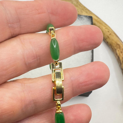 Vintage Gold Bracelet | Green Lucky Jade Bracelet 7 inch