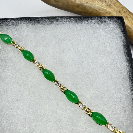 Vintage Gold Bracelet | Green Lucky Jade Bracelet 7 inch