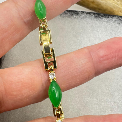 Vintage Gold Bracelet | Green Lucky Jade Bracelet 7 inch