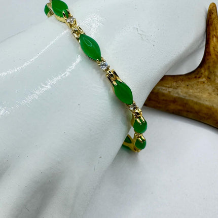 Vintage Gold Bracelet | Green Lucky Jade Bracelet 7 inch