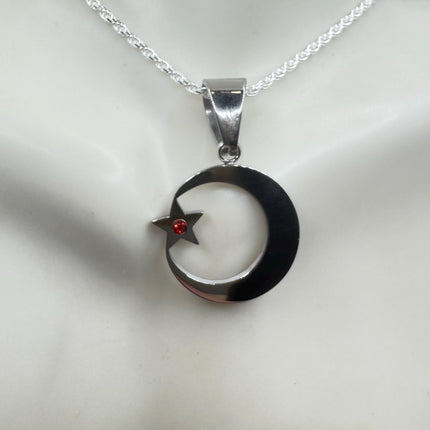 Vintage Silver Nation of Islam Muslim Moon Crescent Necklace
