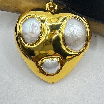Vintage White Pearl Heart Necklace Gold Fill Black Velvet Choker