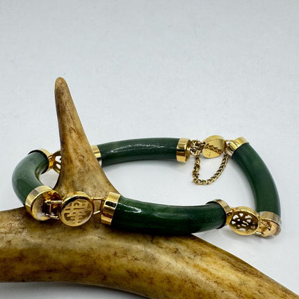 Green Jade Bracelet – Vintage Gold Filled 8 Inch Dainty Stacking Accessory-Bracelets-TomWayne Jewelers