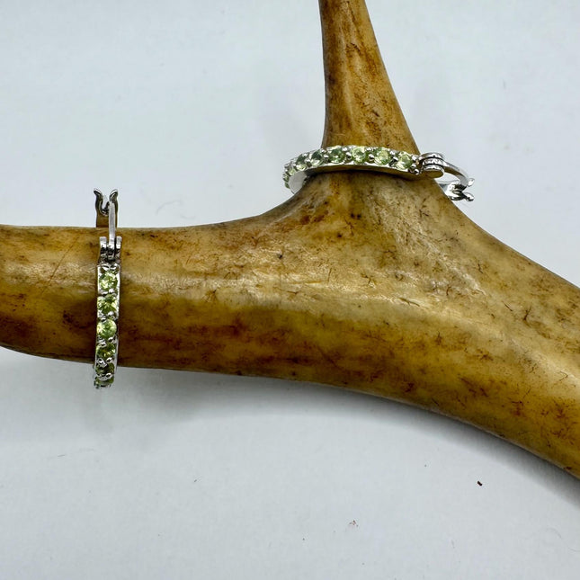Vintage Green Peridot 925 Sterling Silver Hoop Earrings-Earrings-TomWayne Jewelers