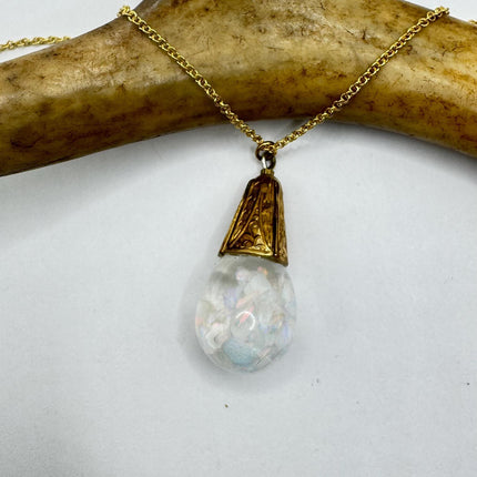 Vintage White Fire Floating Opal Necklace Gold Filled
