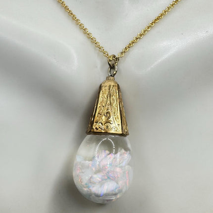 Vintage White Fire Floating Opal Necklace Gold Filled