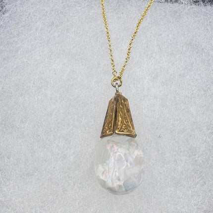 Vintage White Fire Floating Opal Necklace Gold Filled