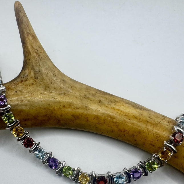 Vintage Gemstone Bracelet - 7.5 Inch Sterling Silver Mixed Gem Jewelry Gift-Bracelets-TomWayne Jewelers